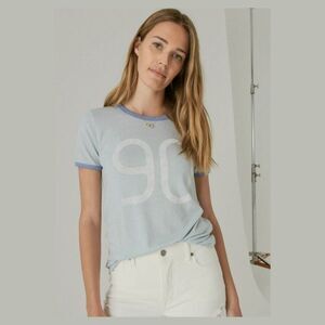 Lucky Brand 90 Ringer Crew Tee in Cashmere Blue | Size Small
